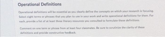 Operational Definitions Operational Definitions Will | Chegg.com