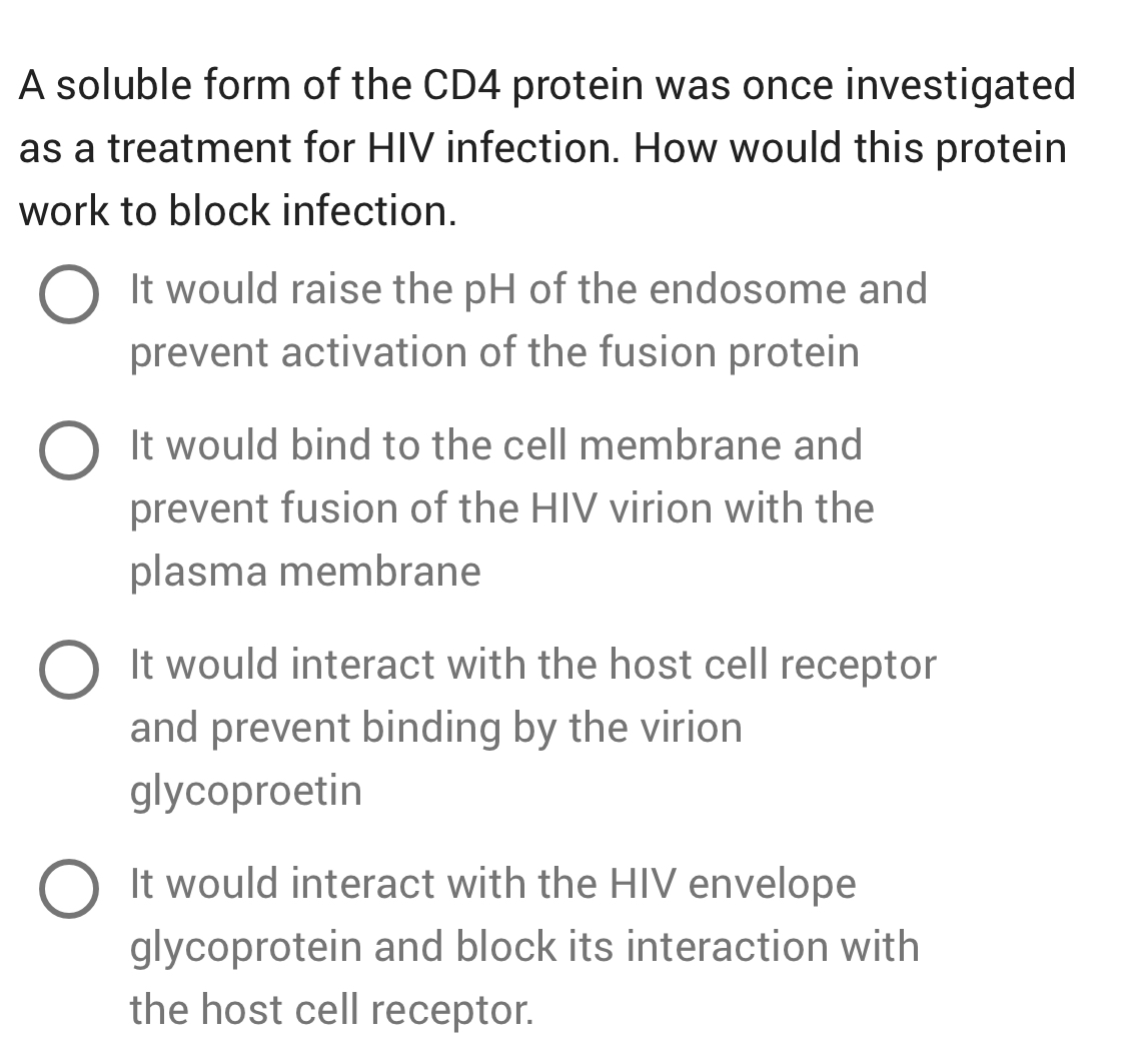 Solved A soluble form of the CD4 ﻿protein was once | Chegg.com