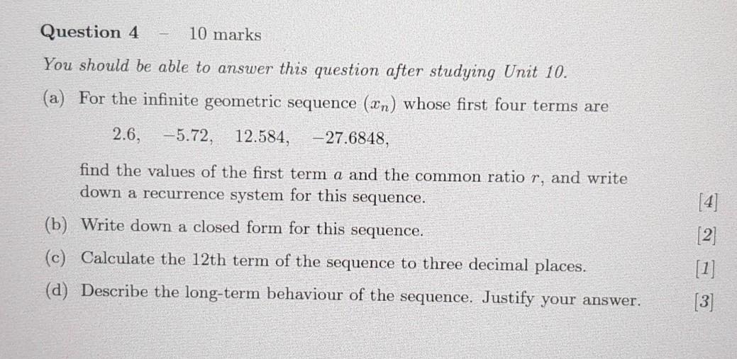 Solved Question 4 10 marks You should be able to answer this | Chegg.com