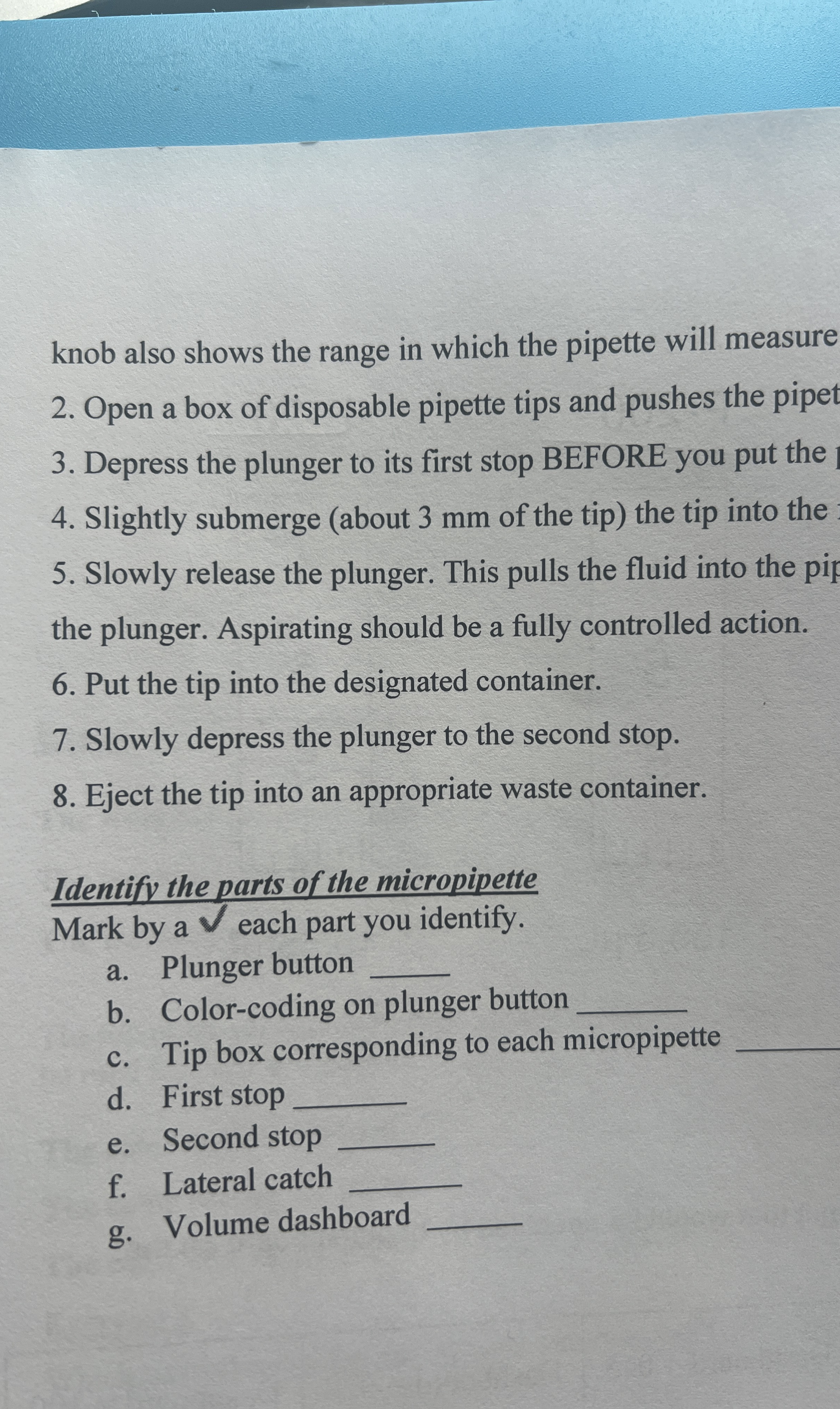 Solved knob also shows the range in which the pipette will
