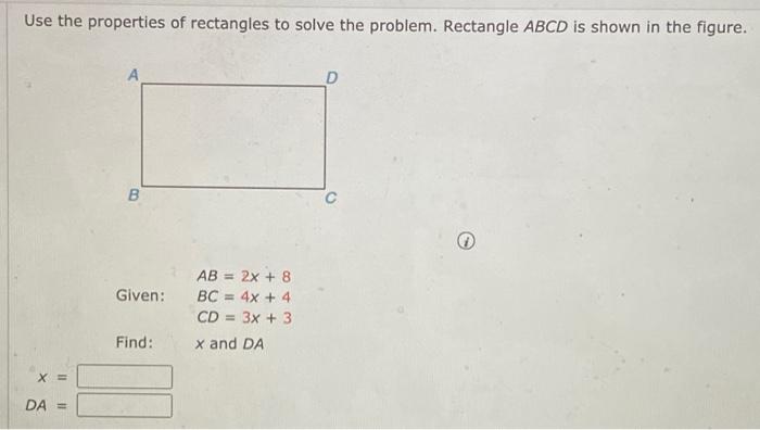 Solved Use the properties of rectangles to solve the | Chegg.com