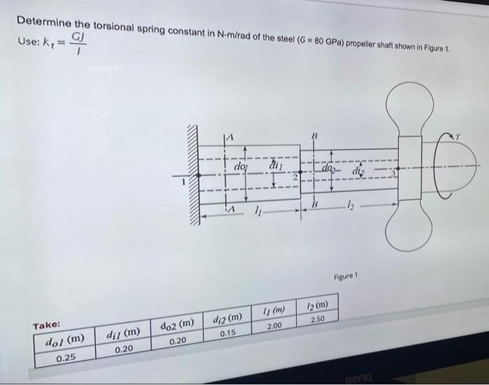 Determine the torsional spring constant in \( N-m / r a d \) of the steel \( (G=80 \mathrm{GPa}) \) propeller shaft shown in 