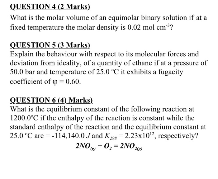 Solved QUESTION 4 (2 Marks) What is the molar volume of an | Chegg.com