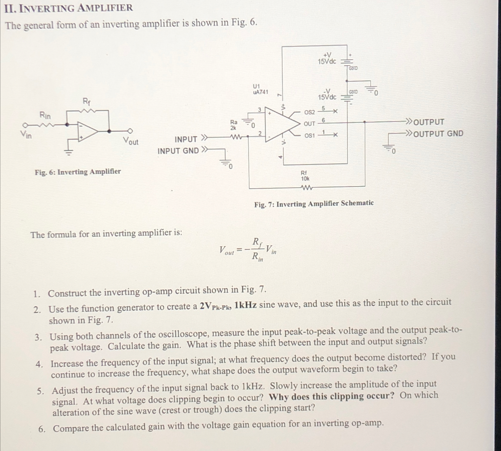 Solved II. ﻿INVERTING AMPLIFIERThe general form of an | Chegg.com