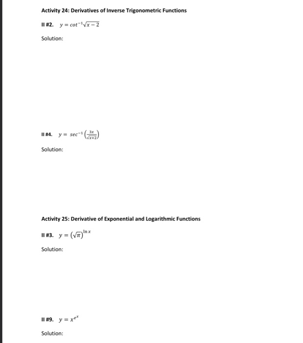 Solved Activity 24: Derivatives of Inverse Trigonometric | Chegg.com