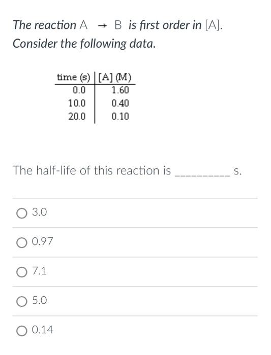 Solved The Reaction A→B Is First Order In [A]. Consider The | Chegg.com