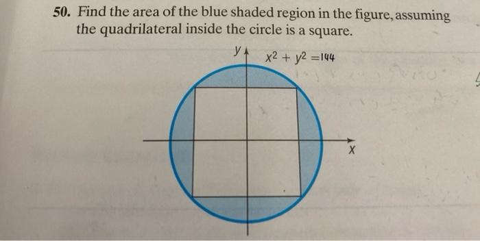 Solved 50. Find the area of the blue shaded region in the | Chegg.com