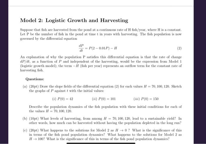 Solved Model 1: Logistic Growth Lets suppose y(t) represent | Chegg.com