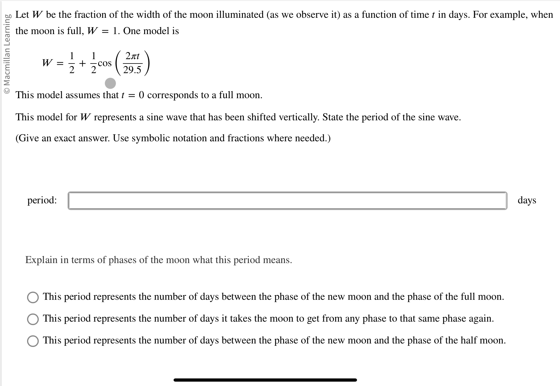 Solved Let W ﻿be the fraction of the width of the moon | Chegg.com