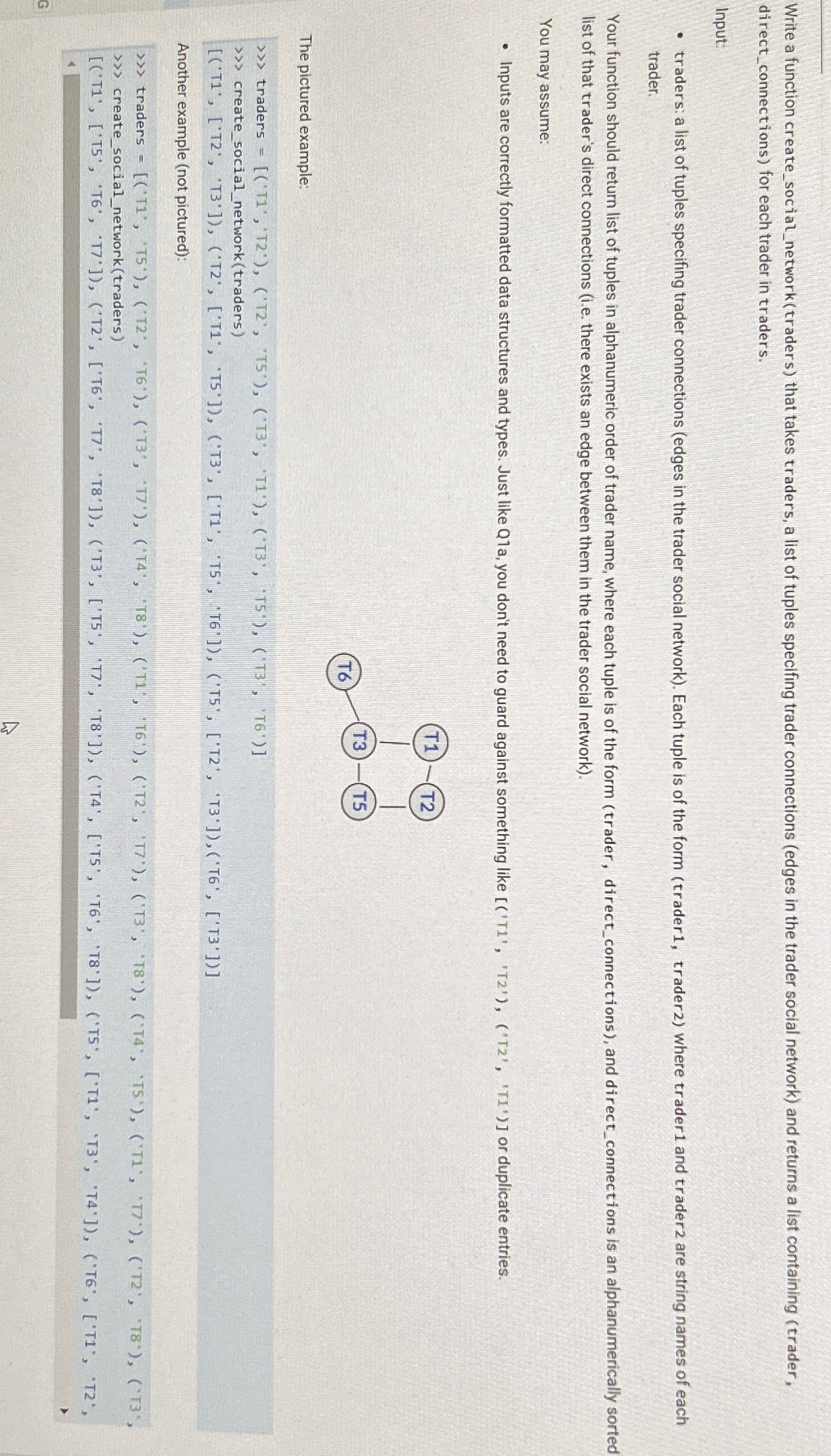 Solved Write a function create_social_network(traders) ﻿that | Chegg.com