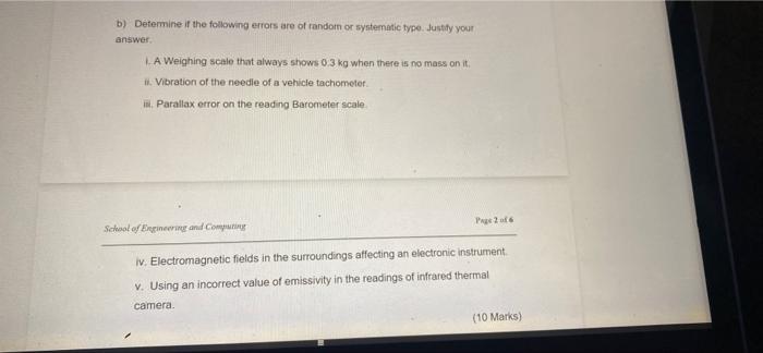 Solved b) Determine if the following errors are of random or | Chegg.com