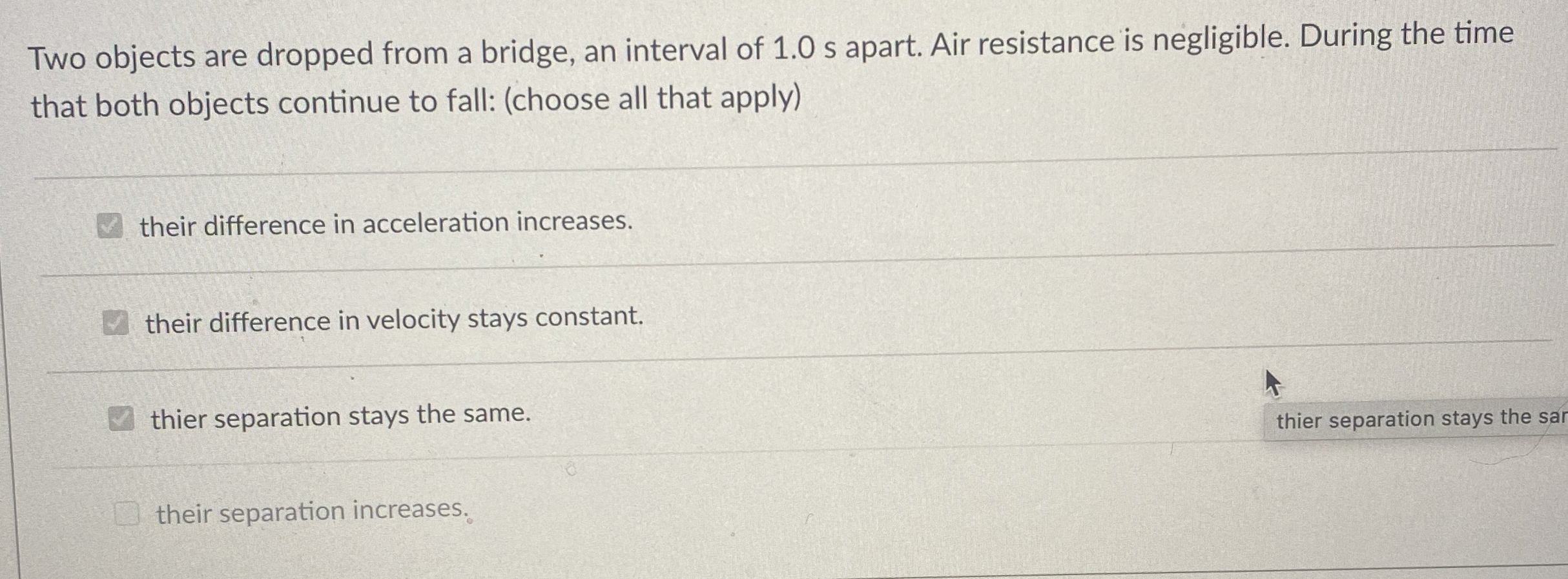 Solved Two objects are dropped from a bridge, an interval of | Chegg.com