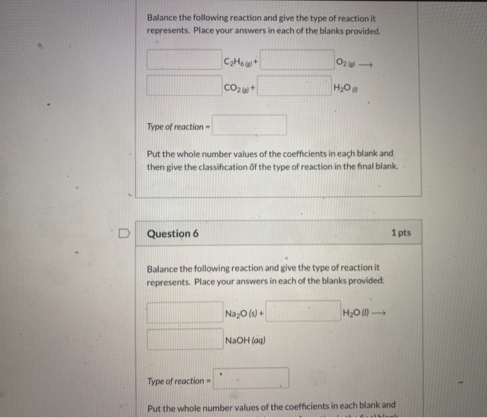 Solved Balance the following reaction and give the type of | Chegg.com