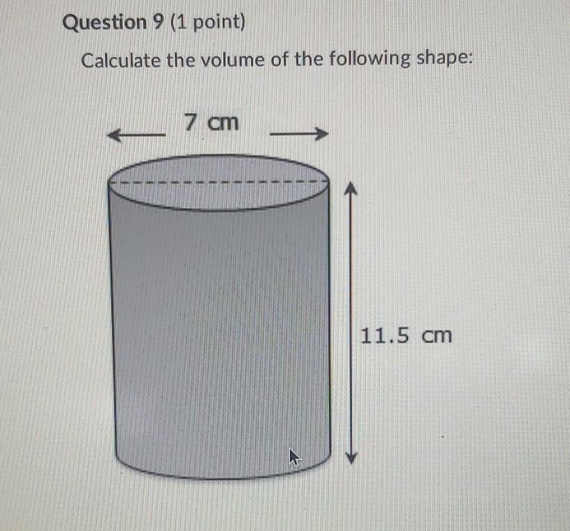 Solved Question 9 (1 point) Calculate the volume of the | Chegg.com