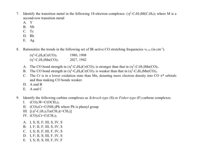 Solved 7. Identify the transition metal in the following Chegg