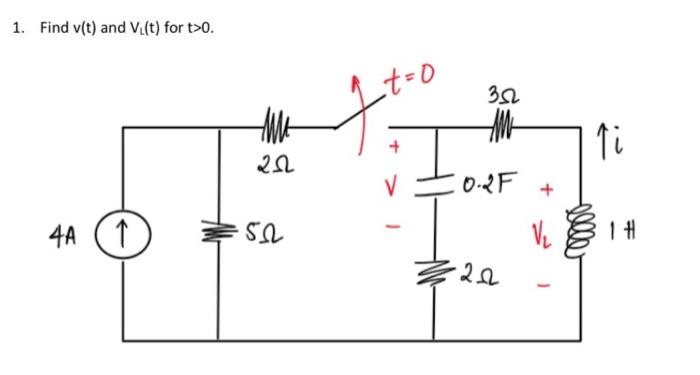 Solved 1. Find v(t) and VL(t) for t>0. | Chegg.com