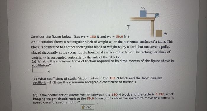 Solved I W. Consider the figure below. (Let w1 = 150 N and | Chegg.com