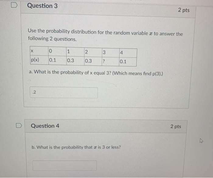 Solved Question 3 2 pts Use the probability distribution for | Chegg.com