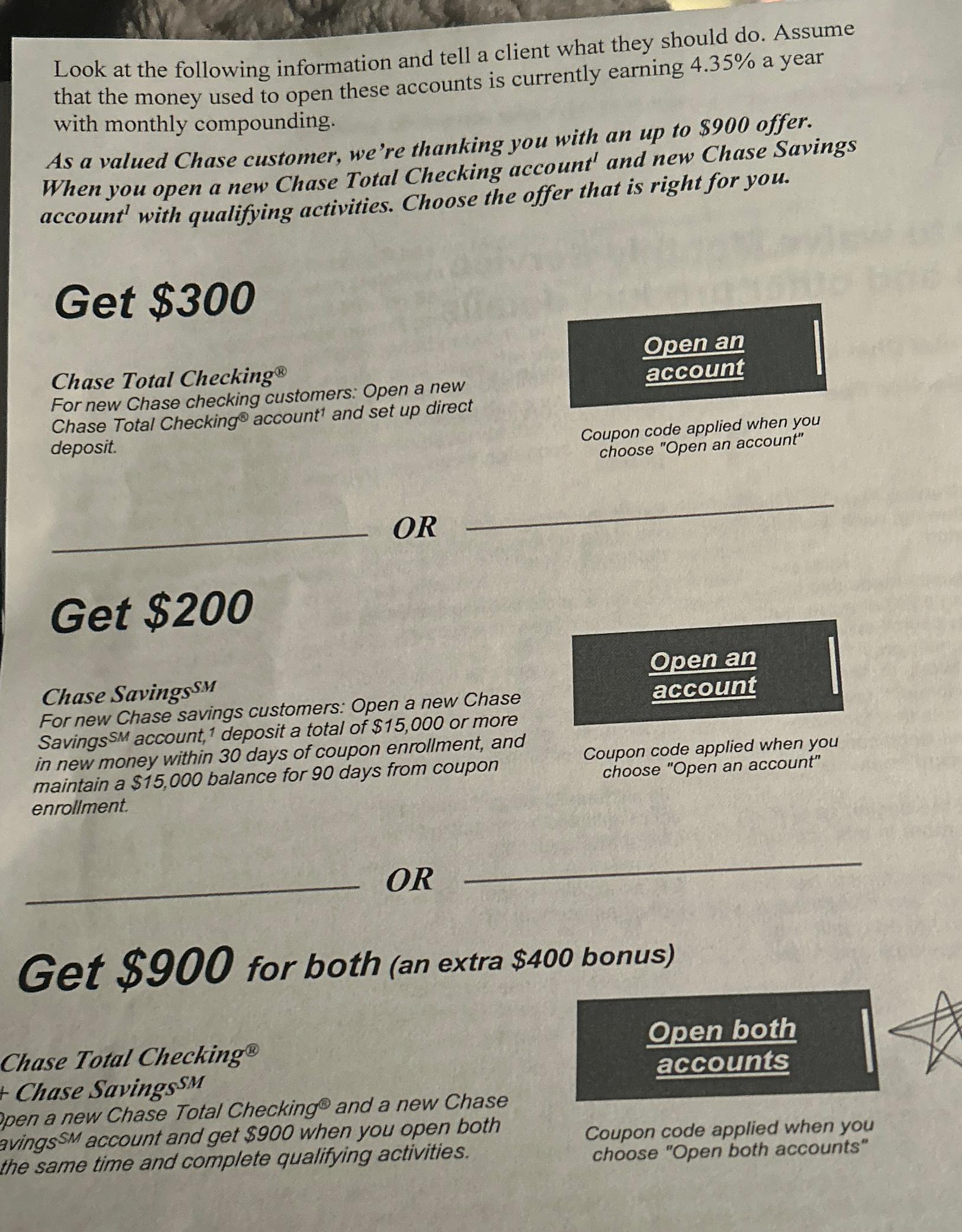 Chase coupon open sales account