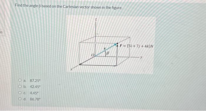 Solved Find the angle β based on the Cartesian vector shown | Chegg.com