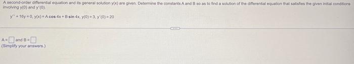 Solved A second-order diferential equation and its genoral | Chegg.com