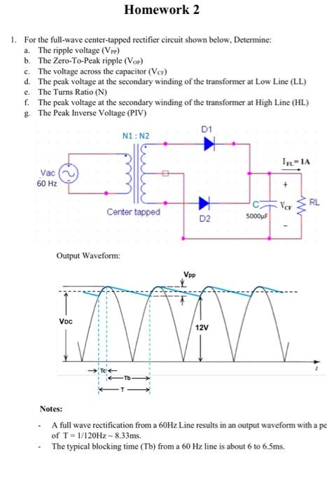 Solved Homework 2 1 For The Full Wave Center Tapped Rect Chegg Com