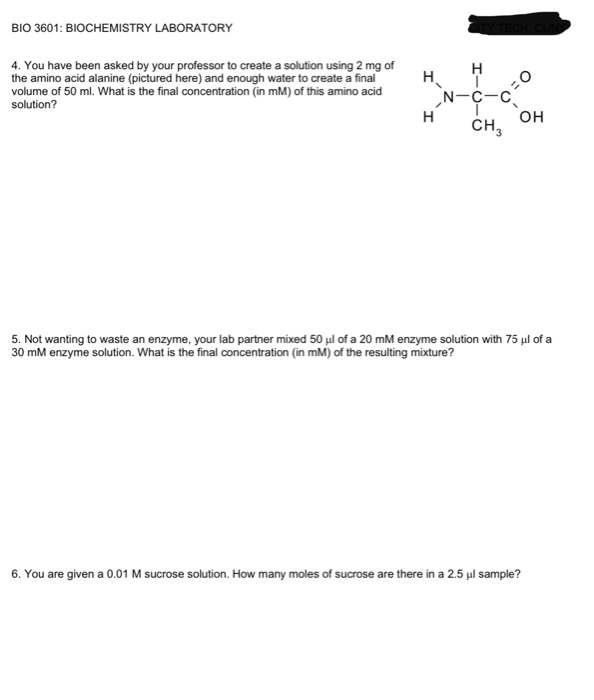 Solved BIO 3601: BIOCHEMISTRY LABORATORY NAME: DATE: Problem | Chegg.com