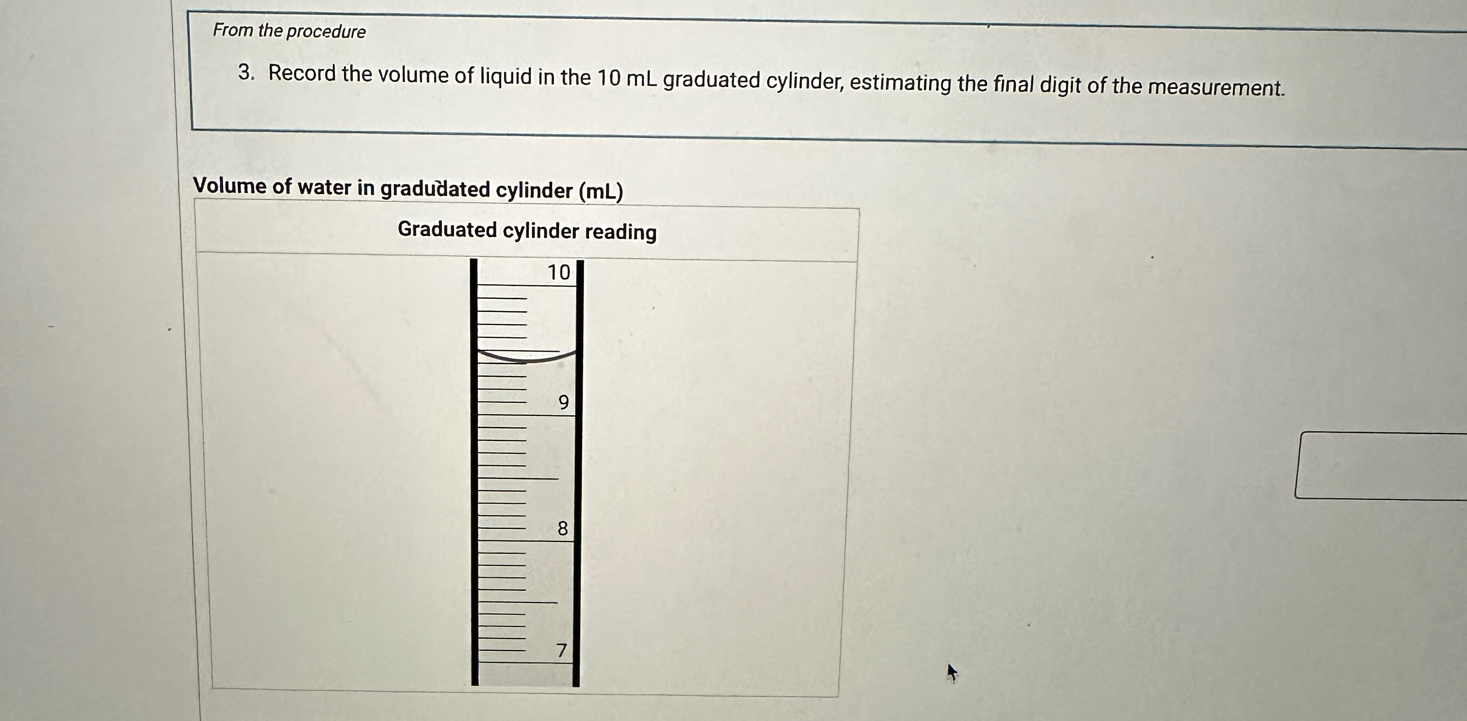 Solved From the procedure3. ﻿Record the volume of liquid in | Chegg.com