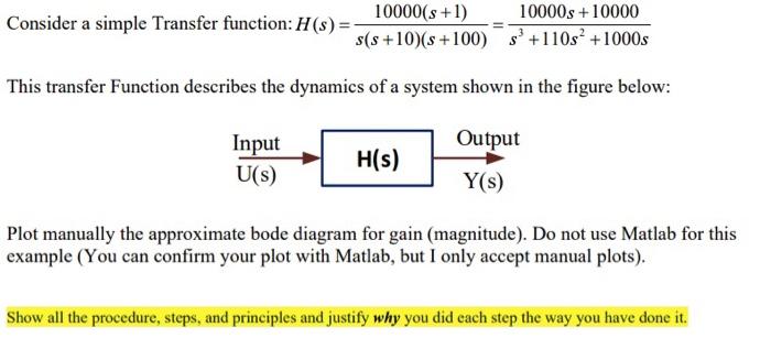 Solved 10000(s +1) Consider a simple Transfer function: H(s) | Chegg.com