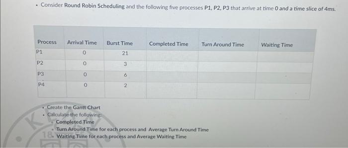 Solved - Consider Round Robin Scheduling and the following | Chegg.com