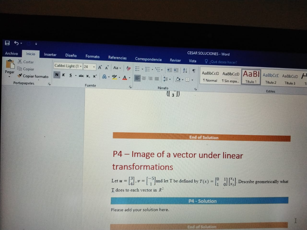 Solved P4 - ﻿Image of a vector under | Chegg.com