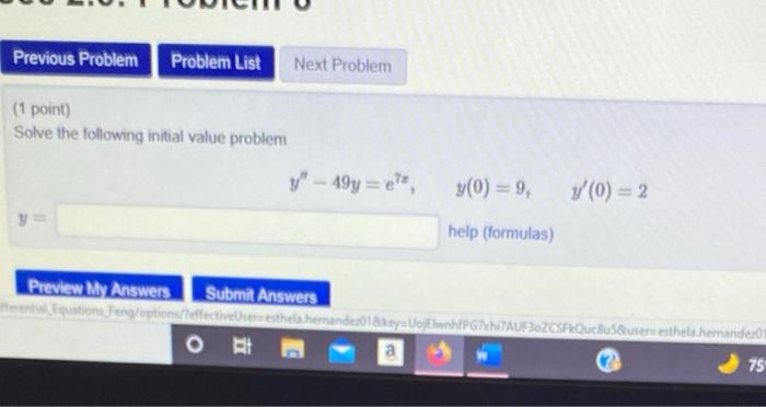 Solved Previous Problem Problem List Next Problem (1 point) | Chegg.com