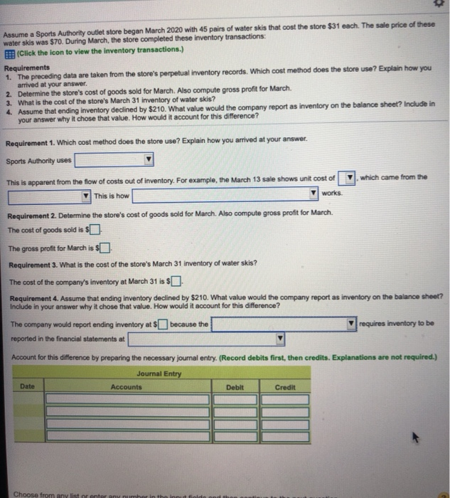 Solved Assume a Sports Authority outlet store began March