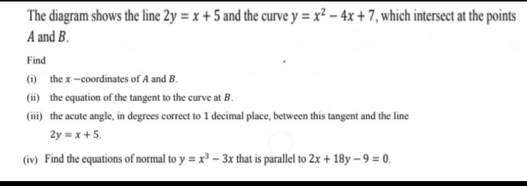 Solved The Diagram Shows The Line 2y X 5 And The Curve Y 5149