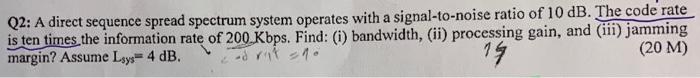 Q2: A direct sequence spread spectrum system operates | Chegg.com