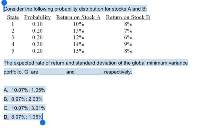 Solved Consider The Following Probability Distribution For 