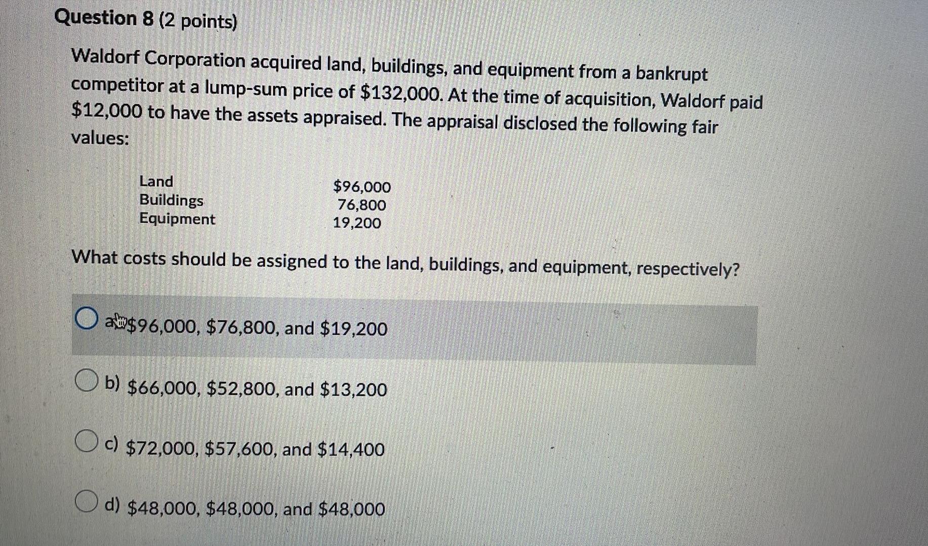 Solved Question 8 (2 points) Waldorf Corporation acquired