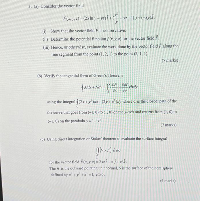 [solved] 3 A Consider The Vector Field F X Y Z 2xlnyy