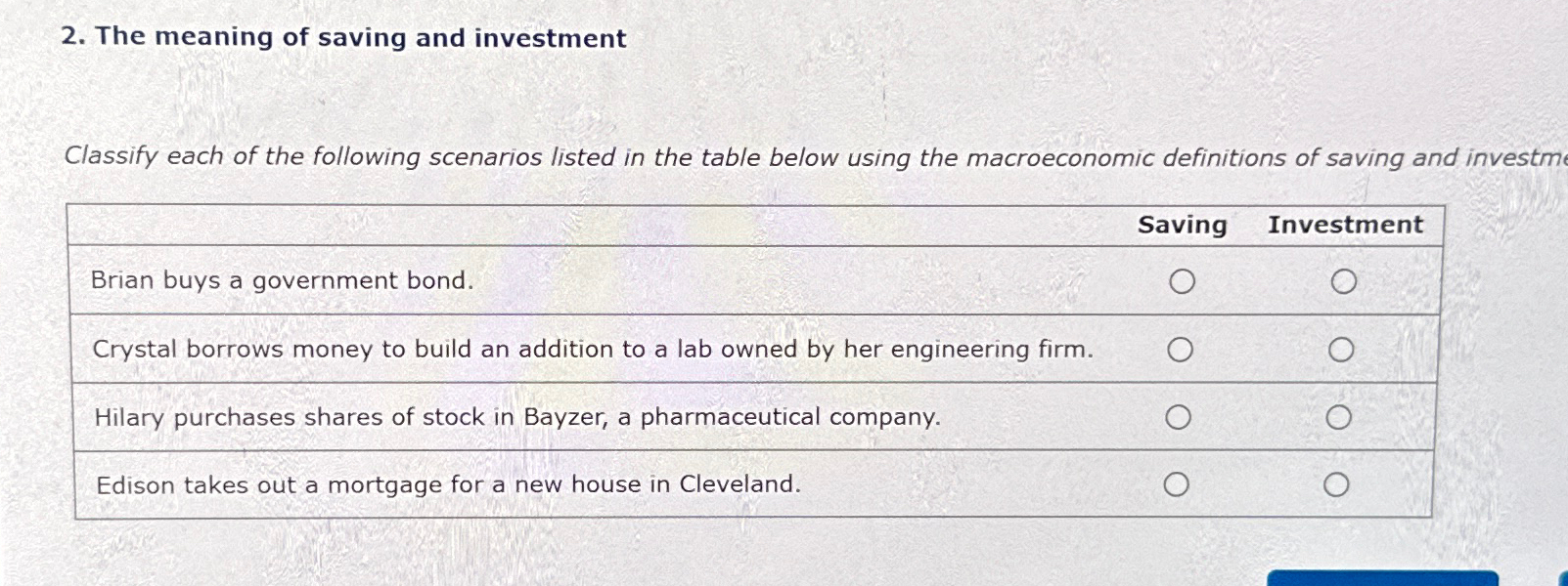 Solved The meaning of saving and investmentClassify each of | Chegg.com