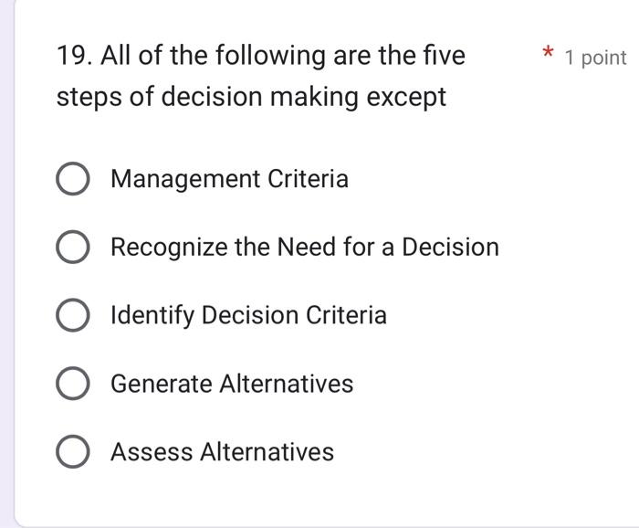 Solved All of the following are the five steps of decision | Chegg.com