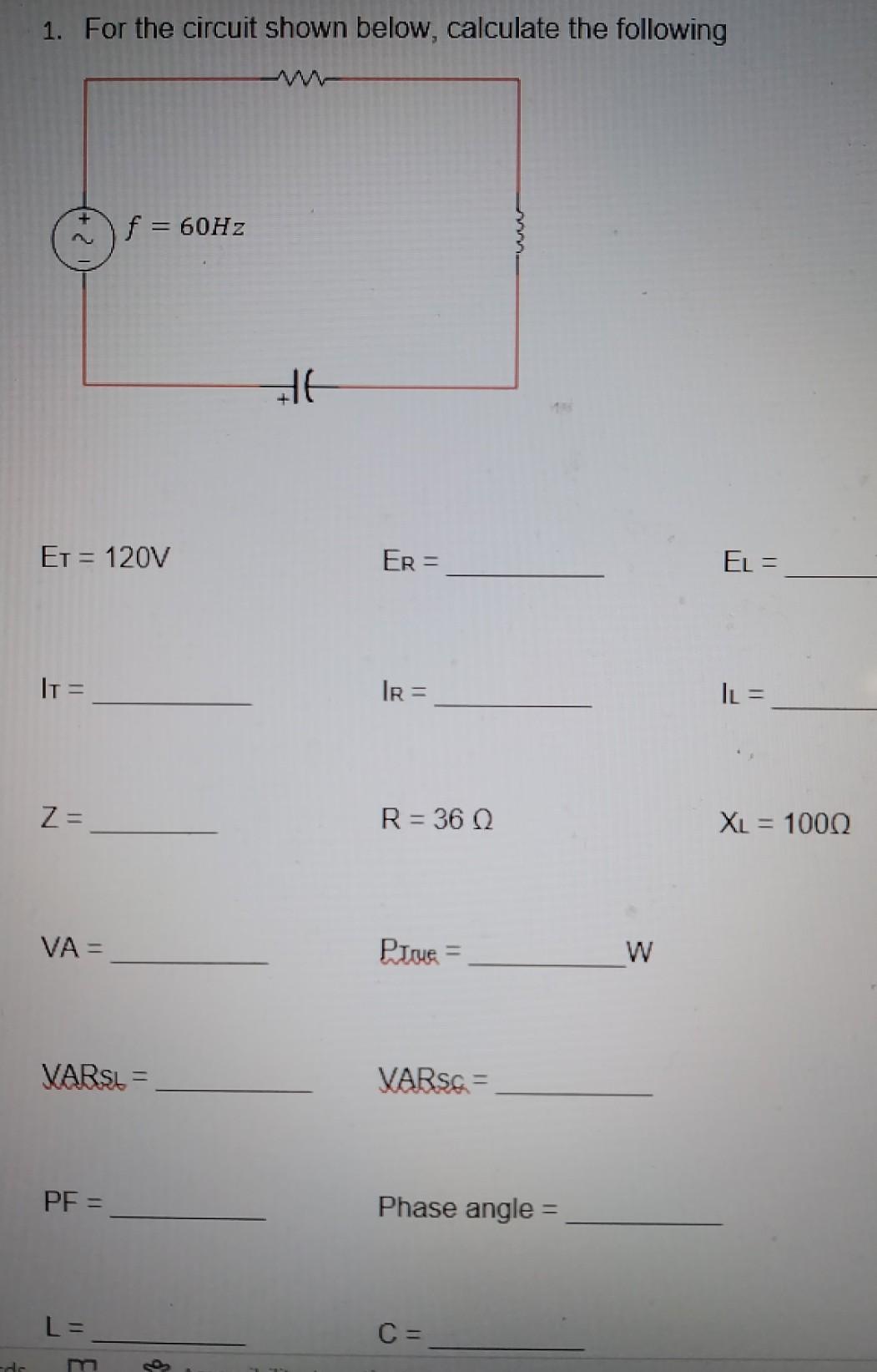 Solved 1. For the circuit shown below, calculate the | Chegg.com
