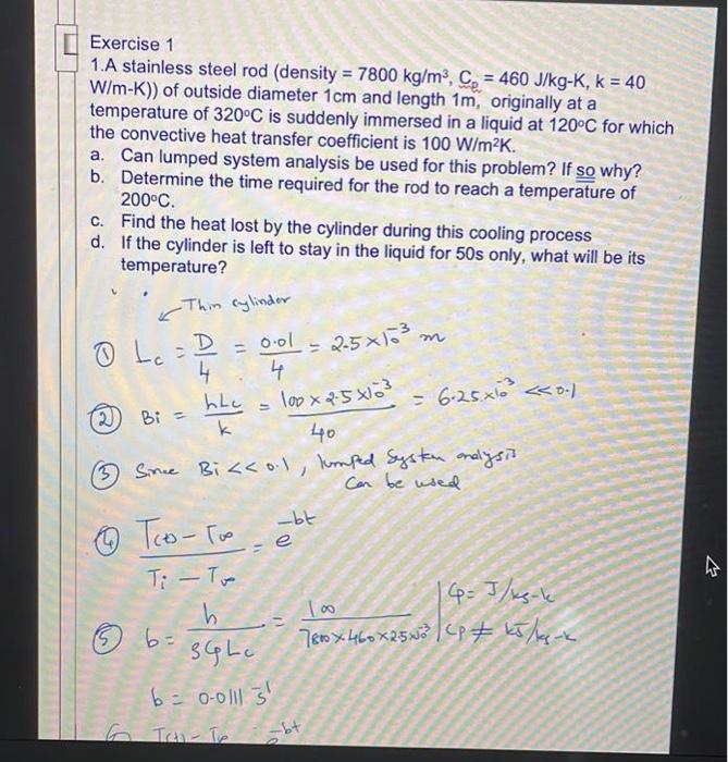 Solved Exercise 1 1.A stainless steel rod (density =7800