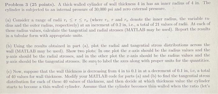 Solved Problem 3 (25 points). A thick-walled cylinder of | Chegg.com