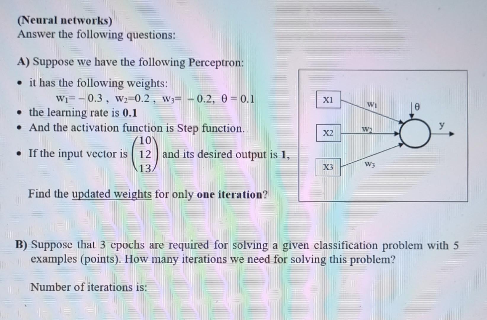 Solved (Neural Networks) Answer The Following Questions: A) | Chegg.com