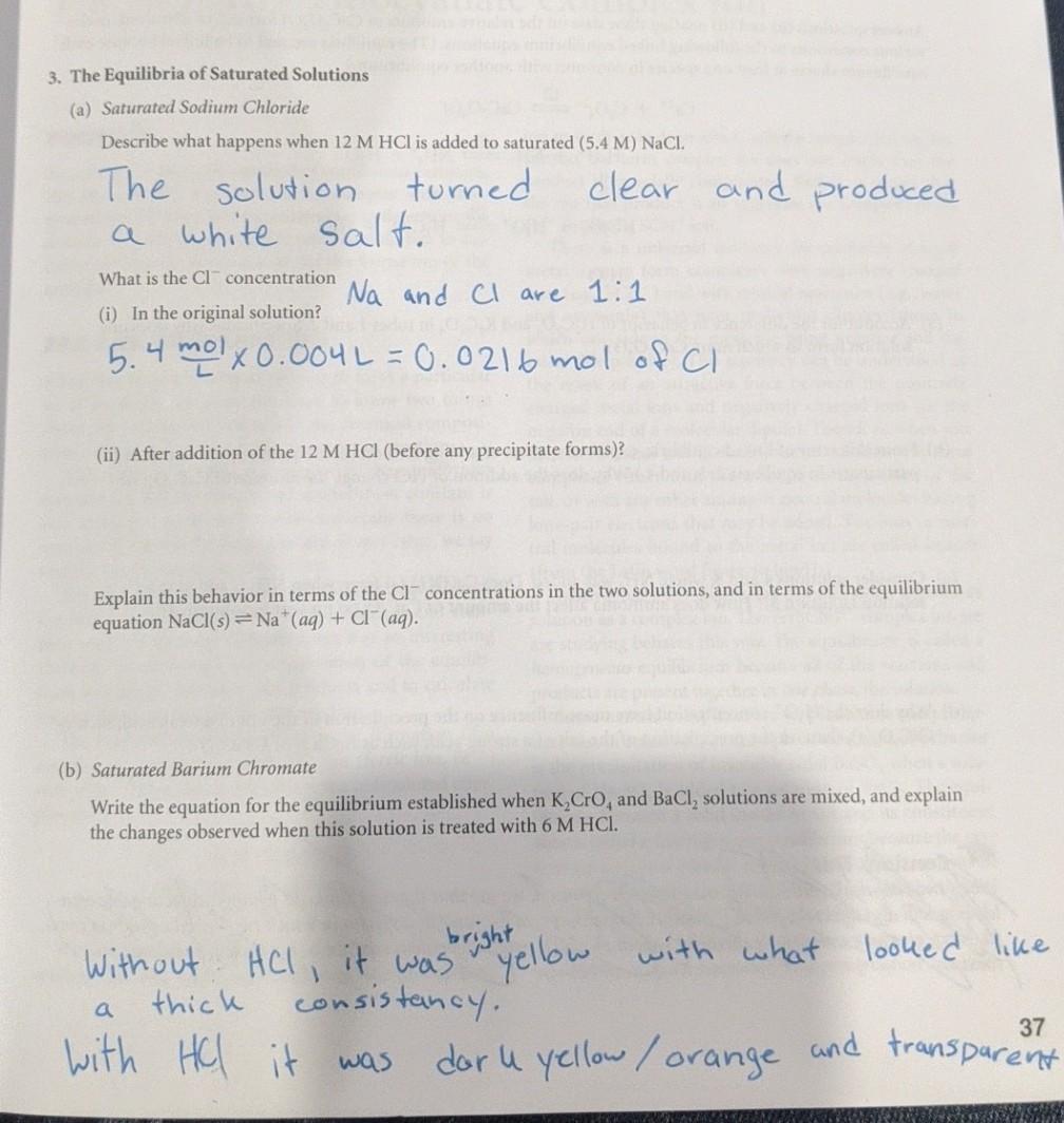 Solved 3 The Equilibria Of Saturated Solutions A 6699