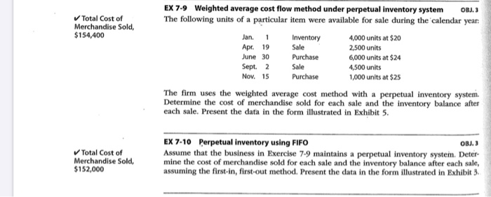 Solved EX 7-9 Weighted average cost flow method under | Chegg.com