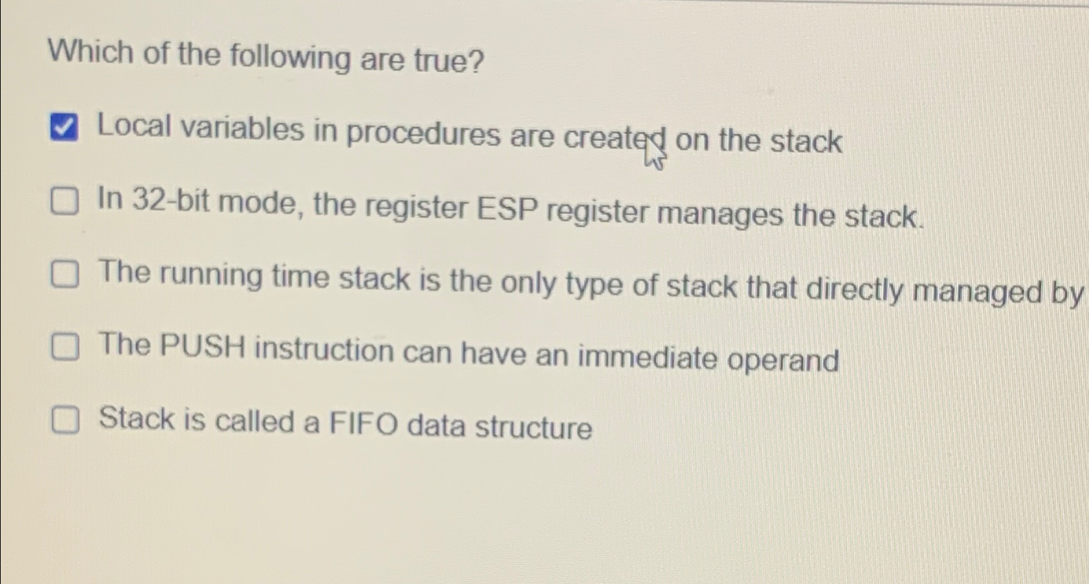 Solved Which of the following are true?Local variables in | Chegg.com