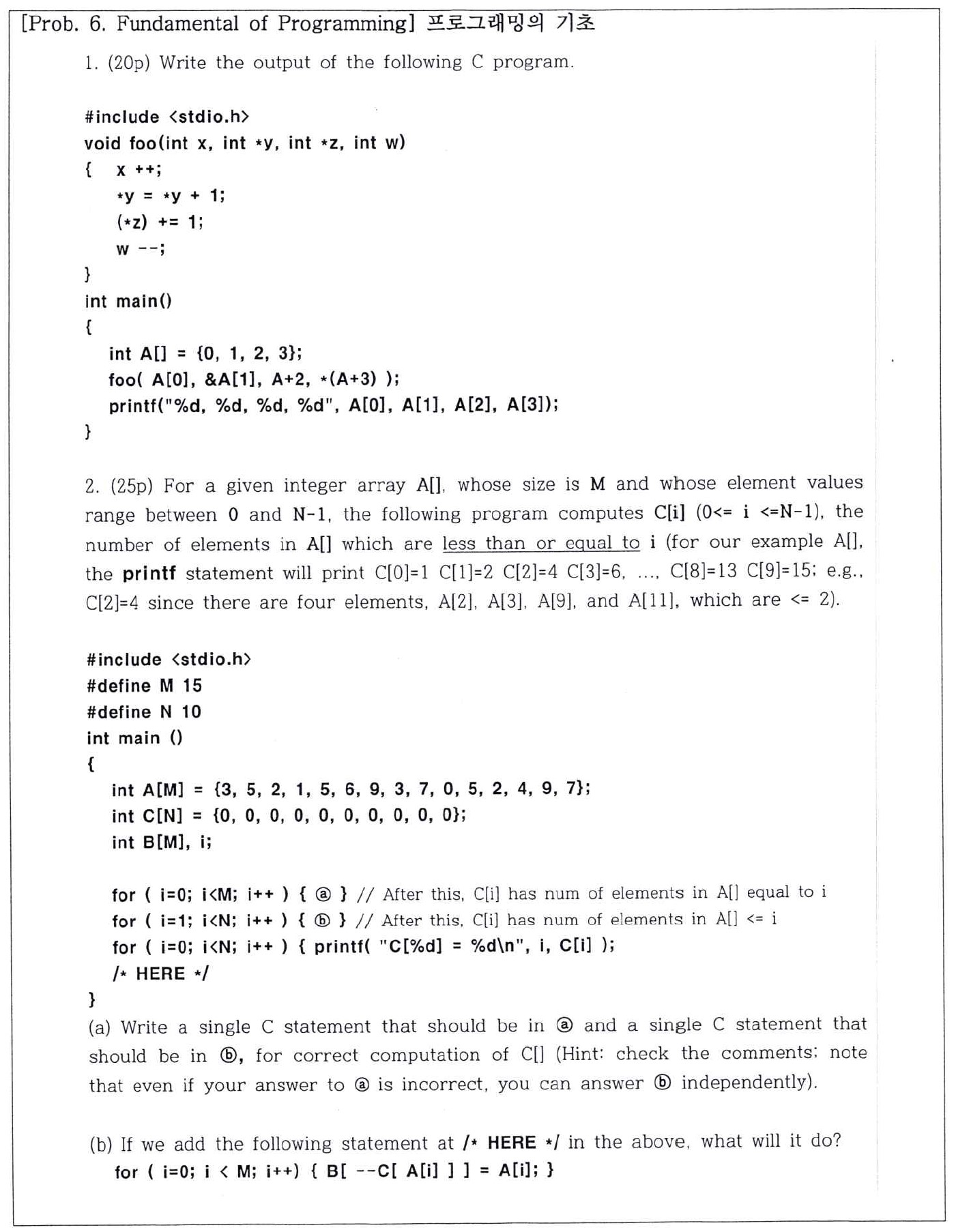 Solved [Prob. 6. ﻿Fundamental of Programming](20p) ﻿Write | Chegg.com