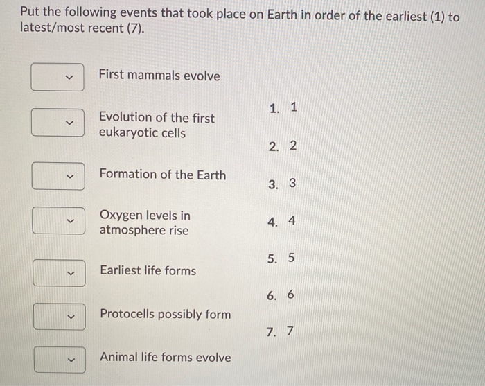 Solved Put the following events that took place on Earth in 