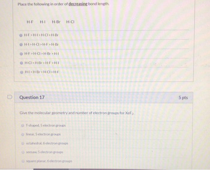 Solved Place the following in order of decreasing bond | Chegg.com